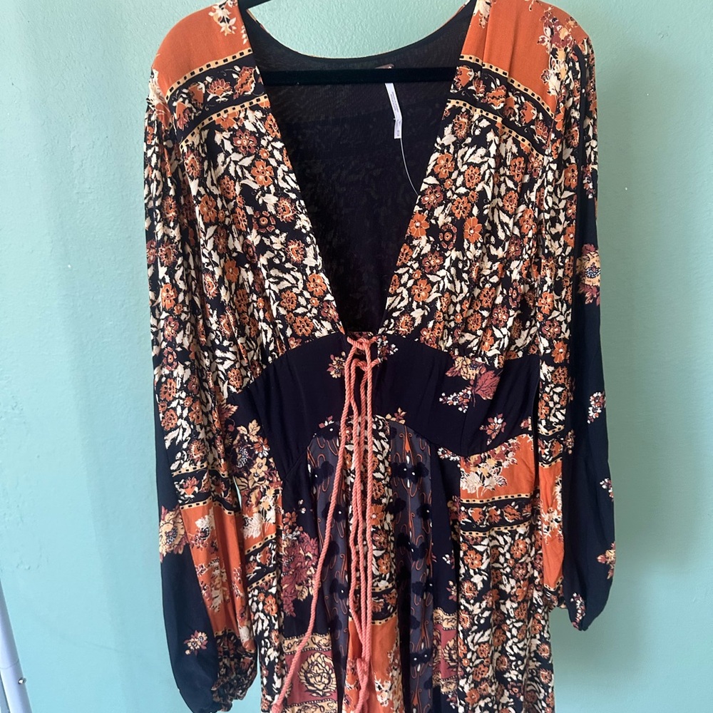 Free People Black and Rust Floral Mini Dress - Picture 2 of 7